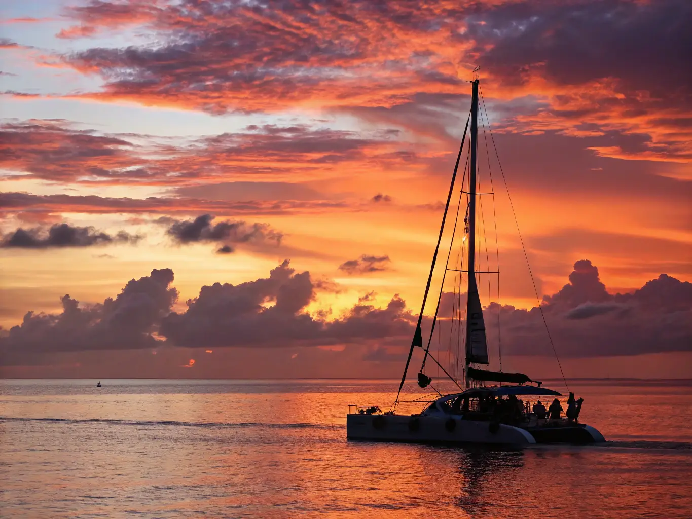 A dynamic image of a St Francis catamaran sailing smoothly through open waters, highlighting its sleek design, advanced sailing technology, and exceptional stability in various sea conditions.